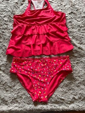 Justice Girls Pink Ruffle Tankini with Floral Bikini Bottom